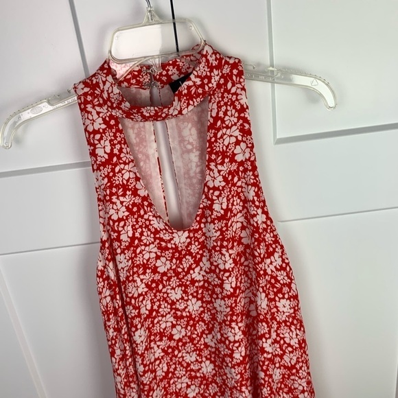 Lulus SMALL Lean Close Red White Floral Halter Neck Mini Swing Dress - Picture 4 of 7